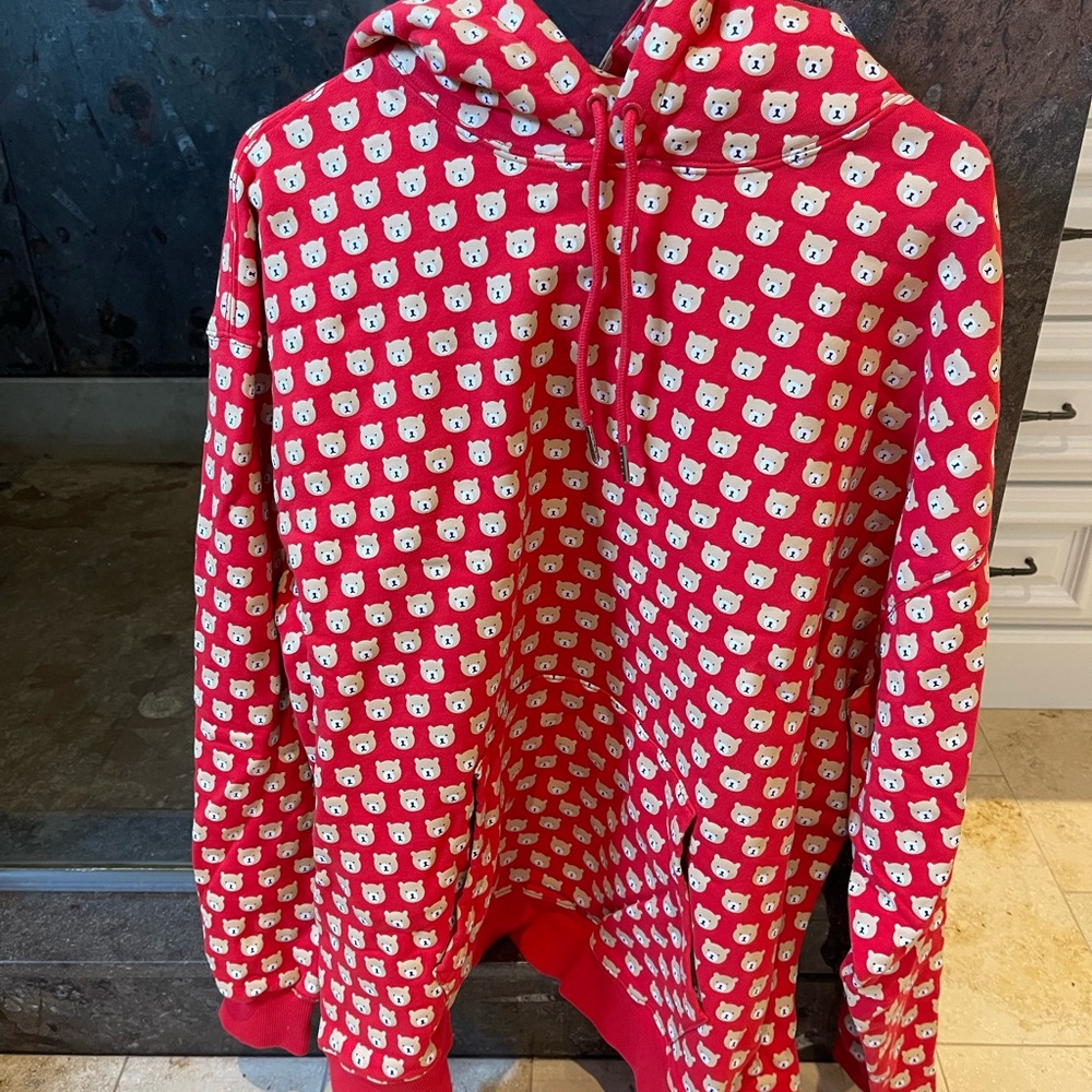 Teddy Fresh Red Hoodie with Bear Pattern